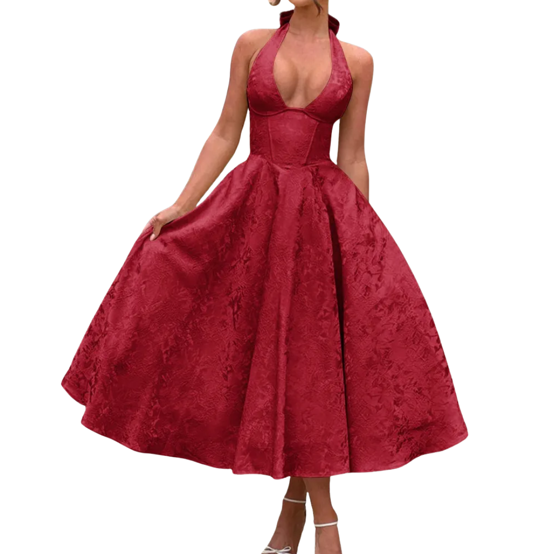 Loraine Embroidered Halter Gown