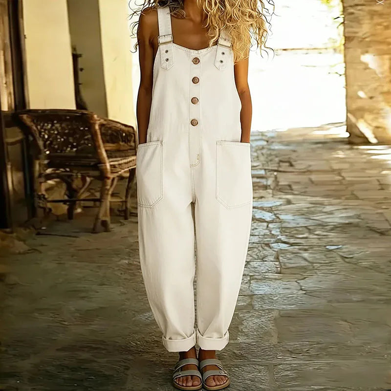Mae | Vintage Soft Cotton Denim-Look Dungarees with Adjustable straps