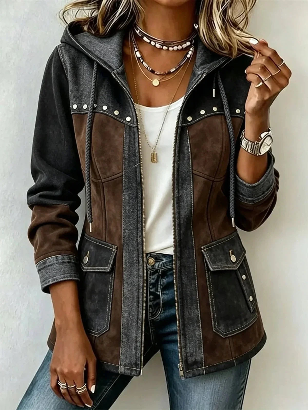 Veronique Two-Tone Hooded Jacket