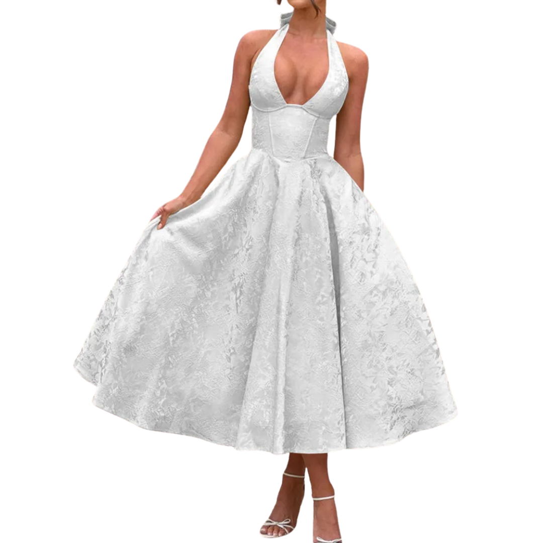 Loraine Embroidered Halter Gown