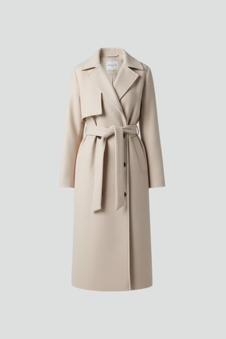Long Coat with Belt and Double-Breasted Front
