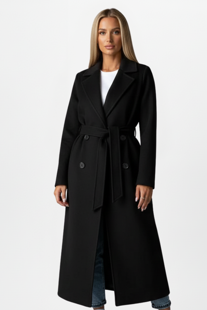 Long Coat with Belt and Double-Breasted Front