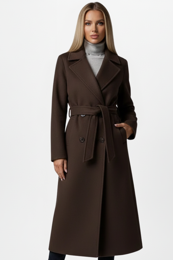 Long Coat with Belt and Double-Breasted Front