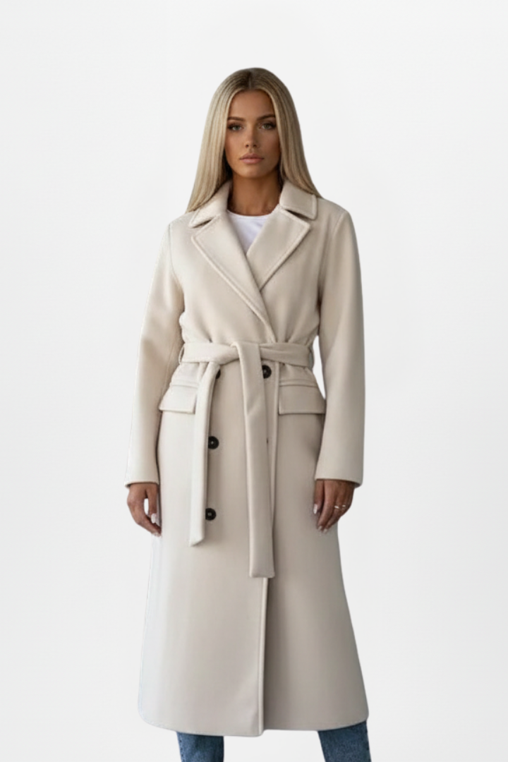 Long Coat with Belt and Double-Breasted Front