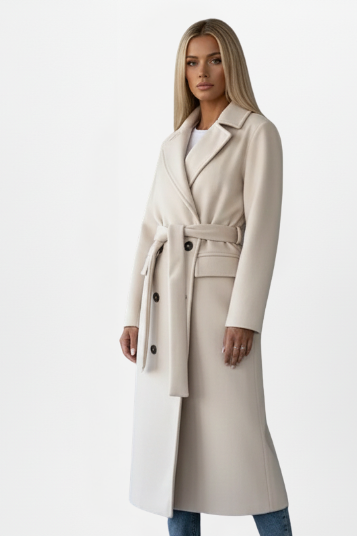 Long Coat with Belt and Double-Breasted Front