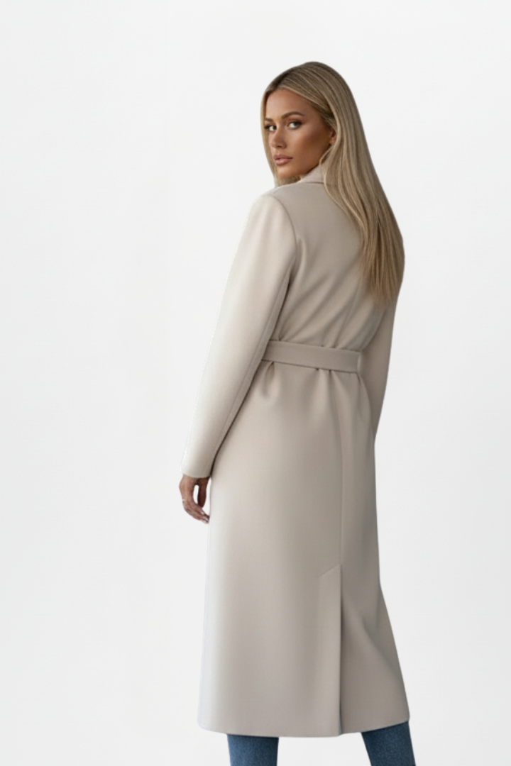Long Coat with Belt and Double-Breasted Front