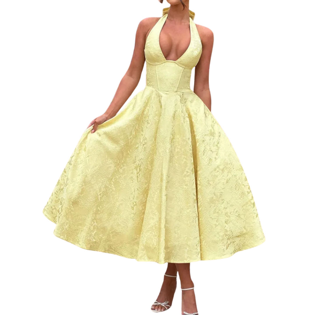 Loraine Embroidered Halter Gown