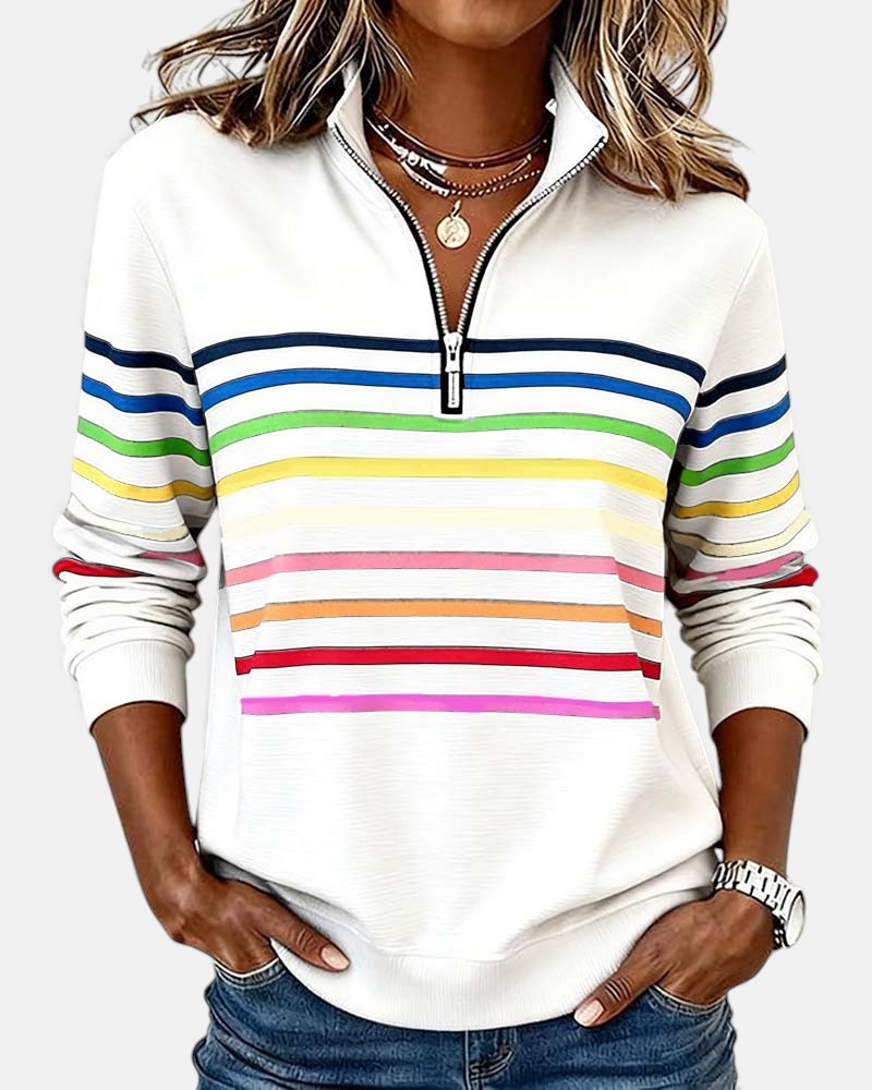 Serenelle Striped Zip Sweatshirt