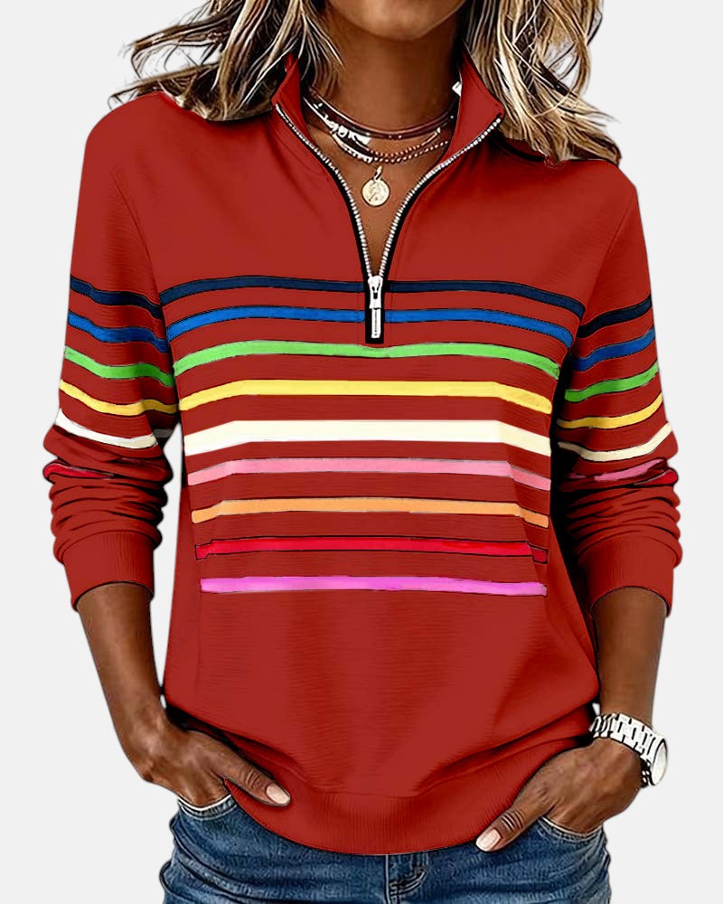 Serenelle Striped Zip Sweatshirt