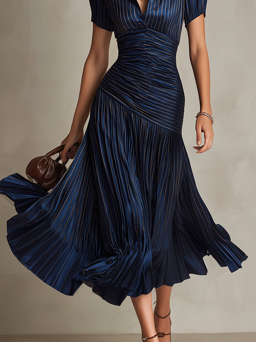 Adriana Striped Satin Midi Dress