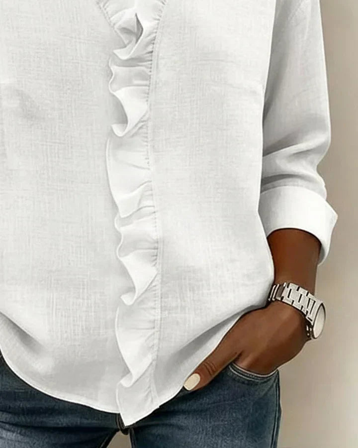 Indie | Blouse with Ruffles V-Neck and Long Sleeves