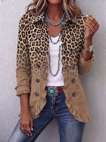 Donatella Vintage Ombre Leopard Ruffle Jacket