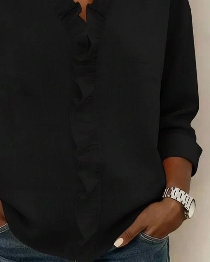 Indie | Blouse with Ruffles V-Neck and Long Sleeves