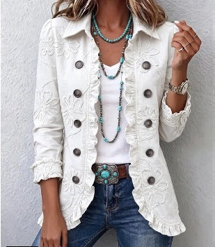 Camilla Embroidered Ivory Ruffle Jacket