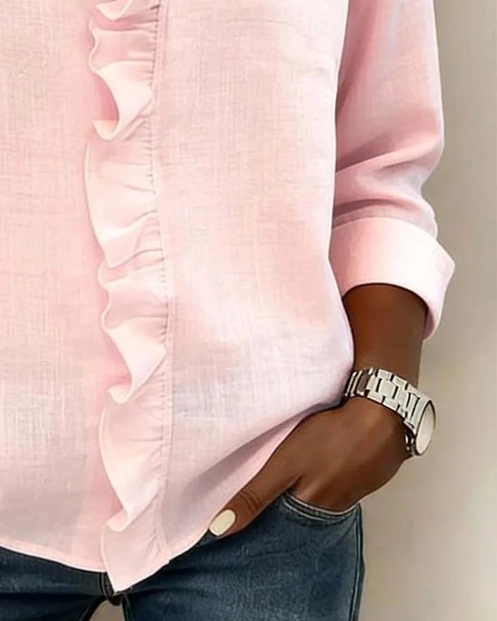 Indie | Blouse with Ruffles V-Neck and Long Sleeves