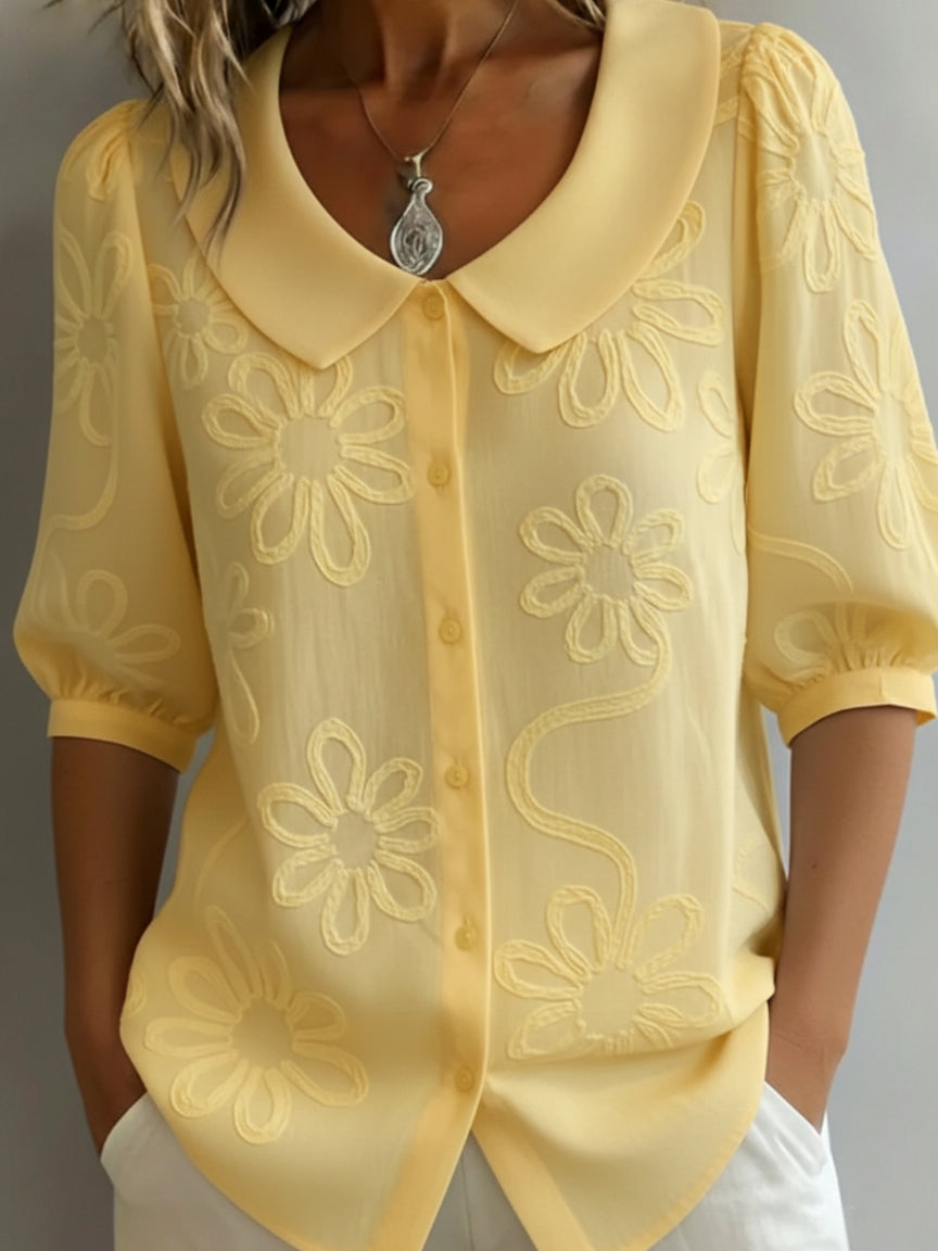 Margot | Floral Embossed Button Blouse