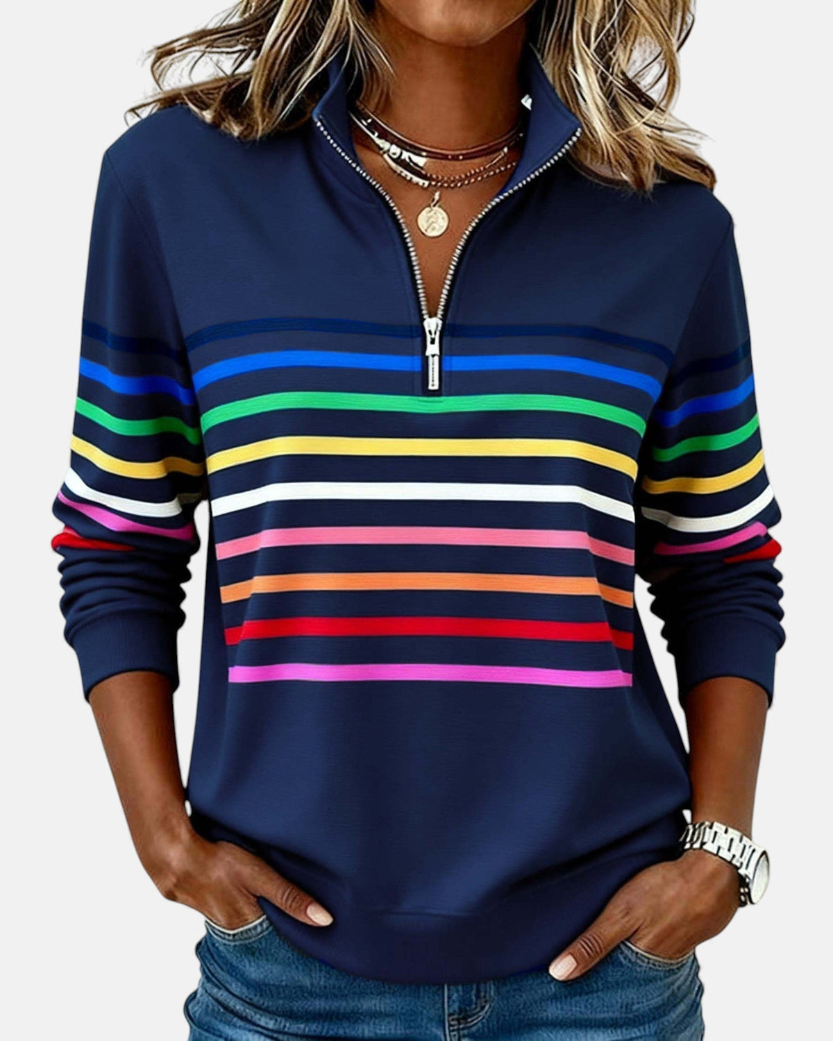 Serenelle Striped Zip Sweatshirt