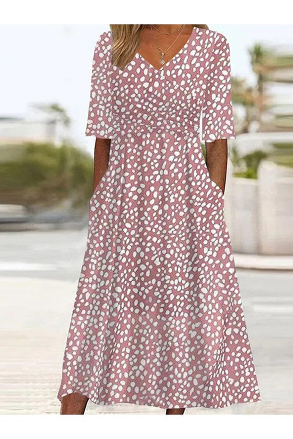COLETTE | ELEGANT TUMMY-FLATTERING POLKA DOT MIDI DRESS