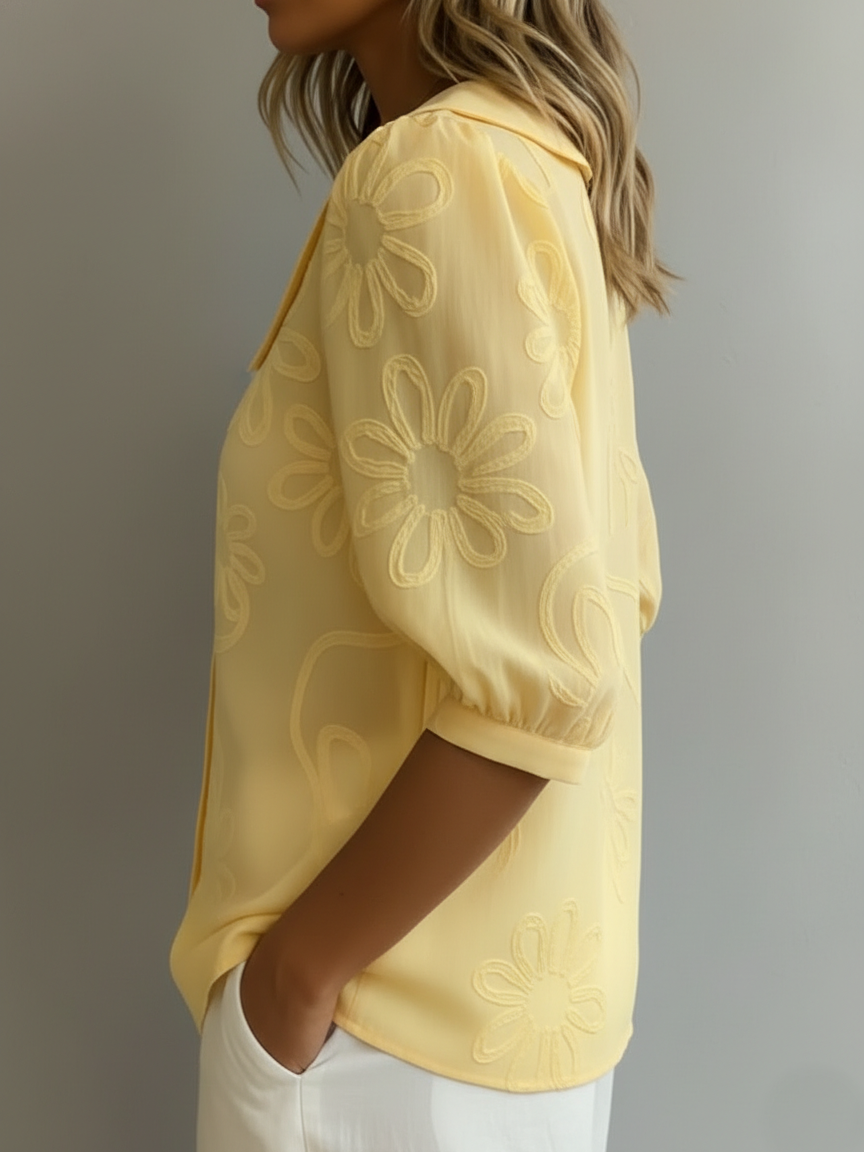 Margot | Floral Embossed Button Blouse