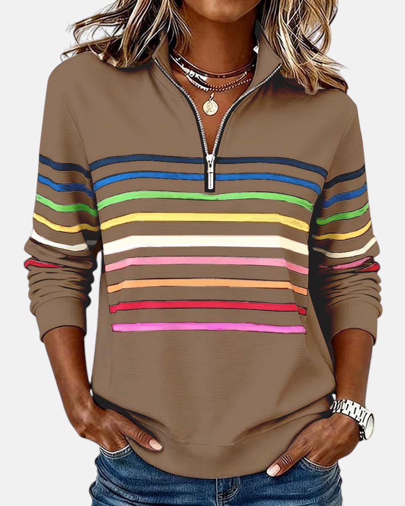Serenelle Striped Zip Sweatshirt