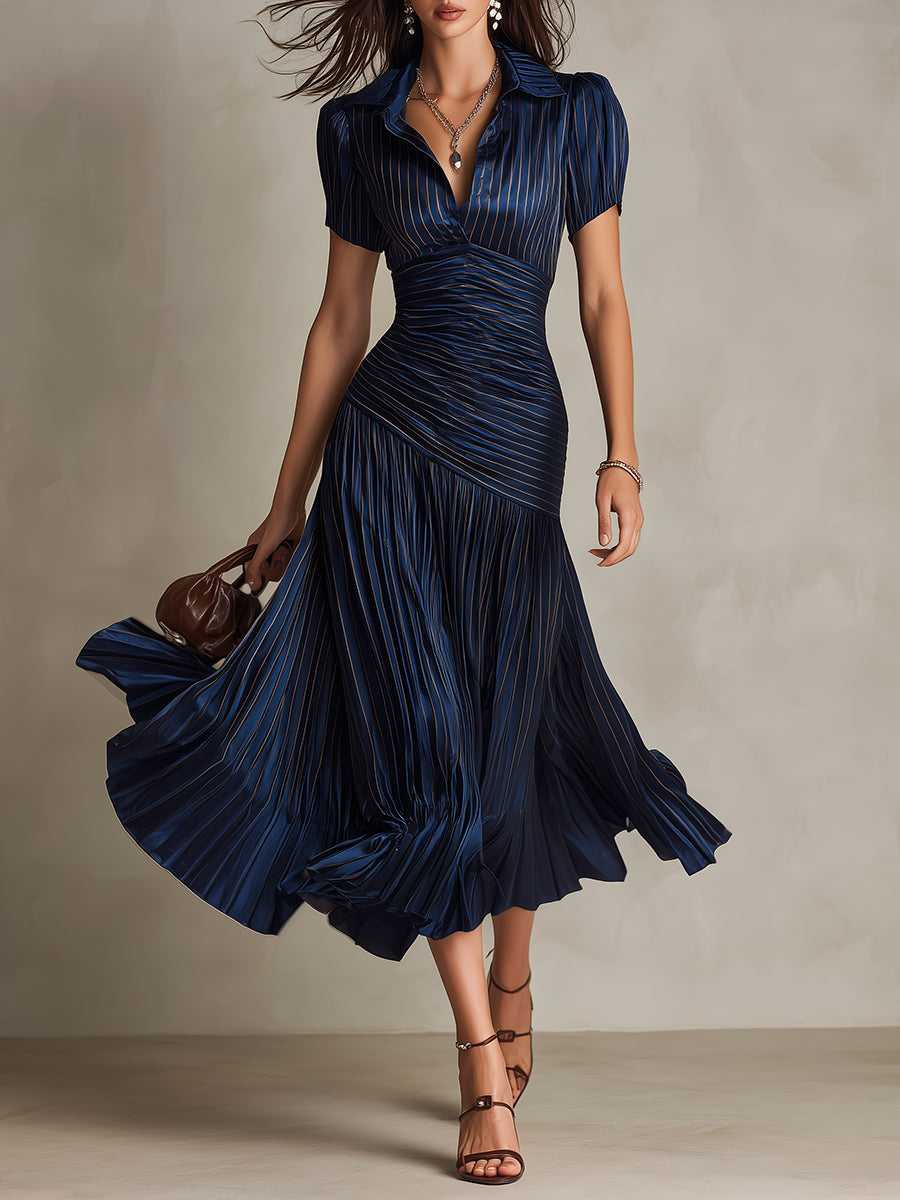Adriana Striped Satin Midi Dress