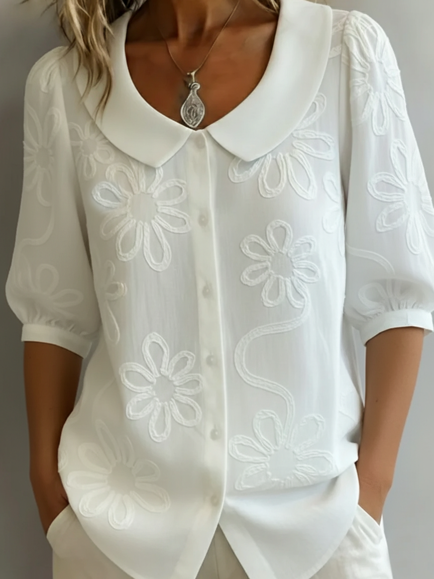 Margot | Floral Embossed Button Blouse