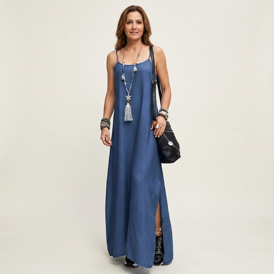 Azure Denim Maxi Dress