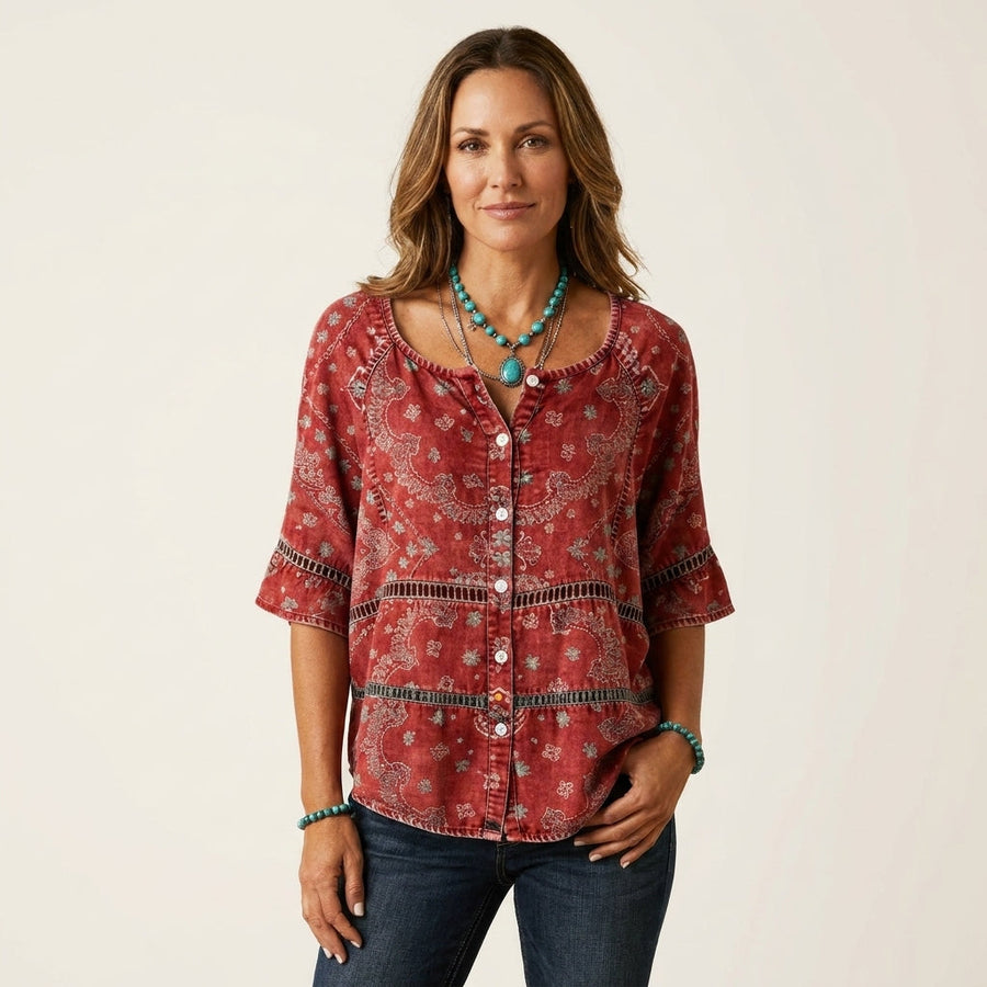 Arabella | Button-Front Three-Quarter Sleeve Blouse 7