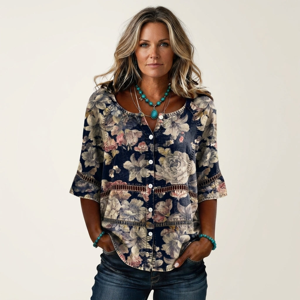 Arabella | Button-Front Three-Quarter Sleeve Blouse 9