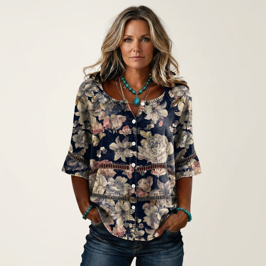 Arabella | Button-Front Three-Quarter Sleeve Blouse 9