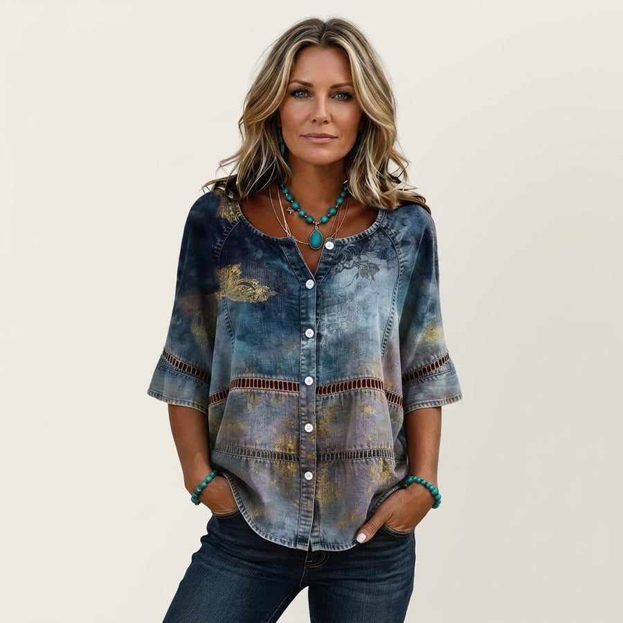 Arabella | Button-Front Three-Quarter Sleeve Blouse 10