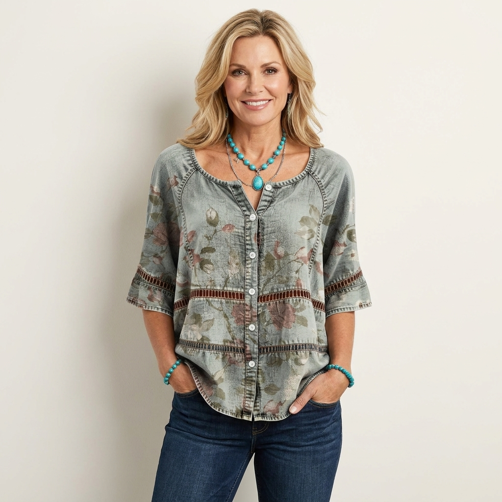Arabella | Button-Front Three-Quarter Sleeve Blouse 16