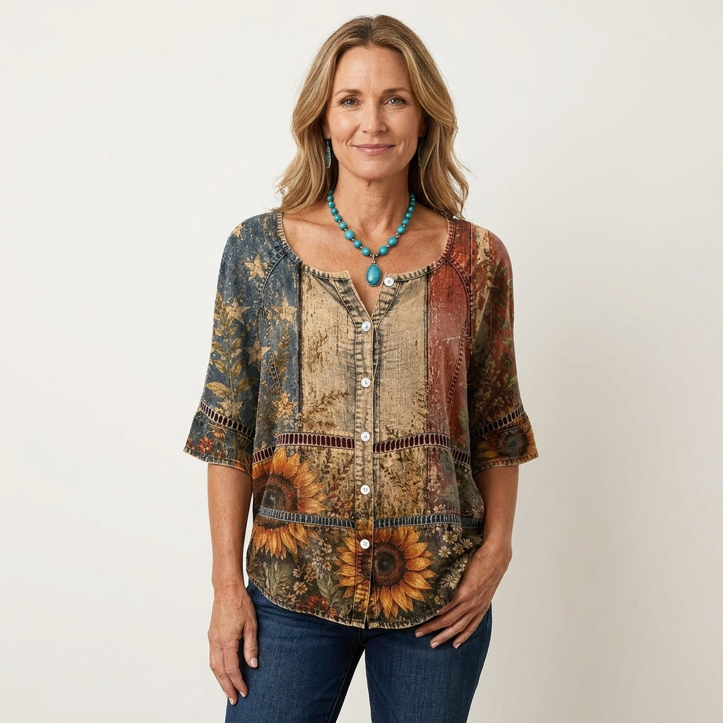 Arabella | Button-Front Three-Quarter Sleeve Blouse 18