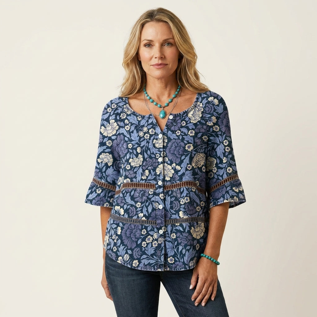 Arabella | Button-Front Three-Quarter Sleeve Blouse 20