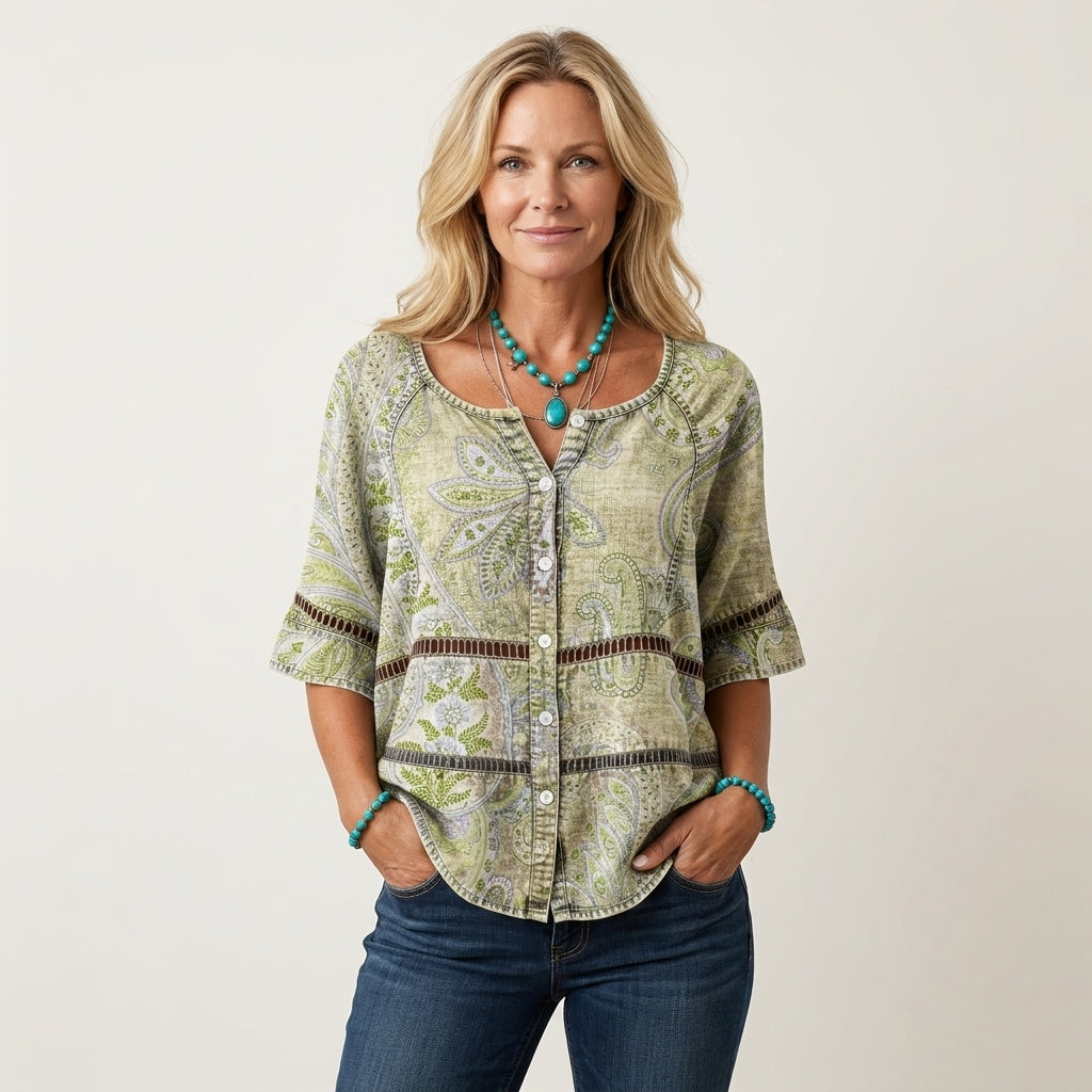 Arabella | Button-Front Three-Quarter Sleeve Blouse 22