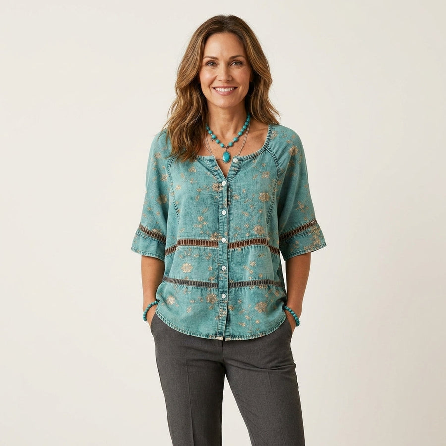 Arabella | Button-Front Three-Quarter Sleeve Blouse 12