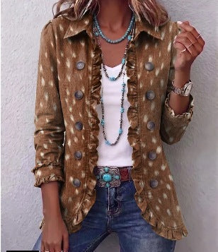 Ilenia Bohemian Animal Print Ruffle Jacket