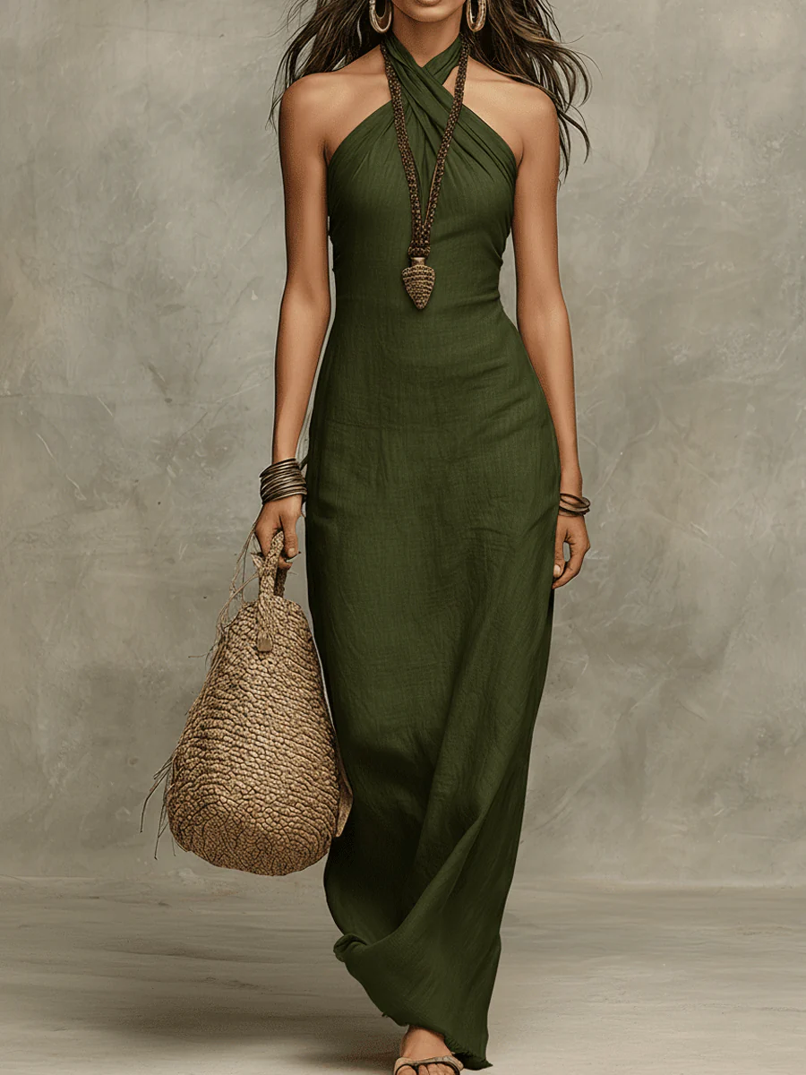 Héloïse Crossover Halter Maxi Dress