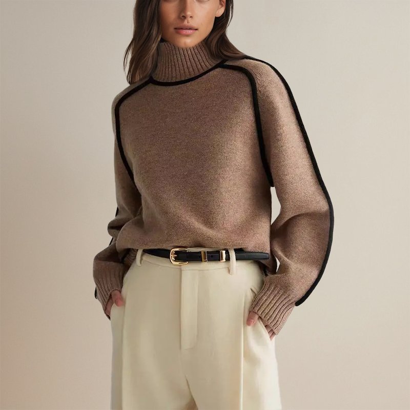 Michelle | Women’s Winter Color Block Turtleneck Sweater