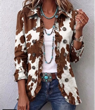 Lucia Cow Print Ruffle Jacket