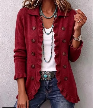 Marta Ruby Red Ribbed Ruffle Jacket