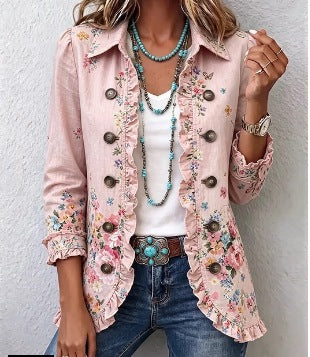 Martina Floral Button Ruffle Jacket