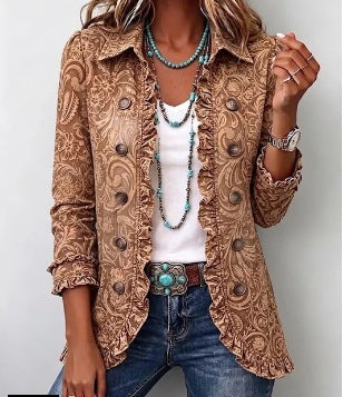 Noemi Bohemian Vintage Floral Ruffle Jacket
