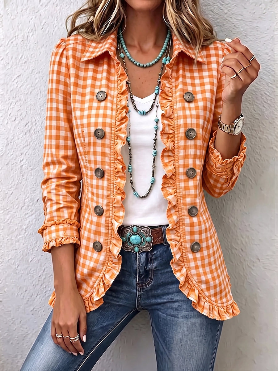 Charlene Gingham Ruffled Jacket
