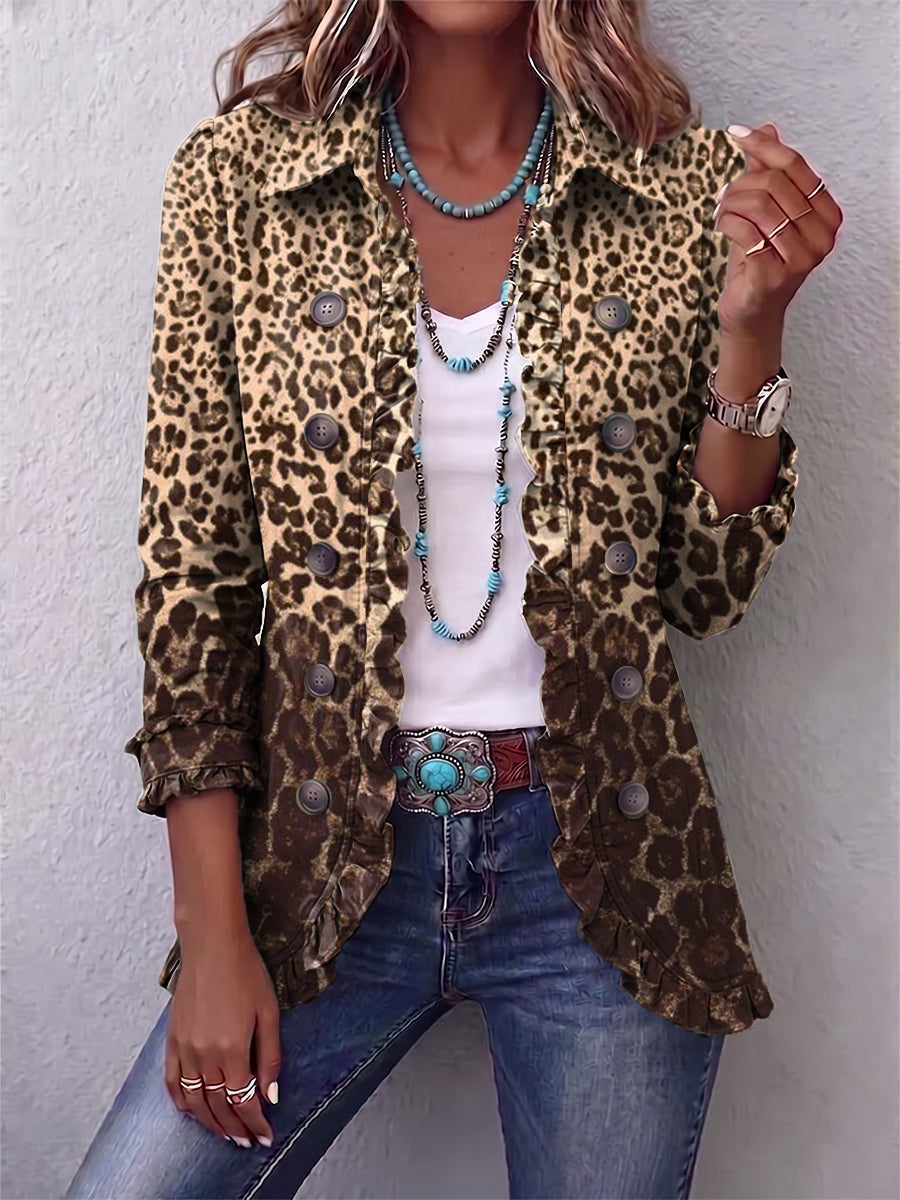 Navara Leopard Ruffled Jacket