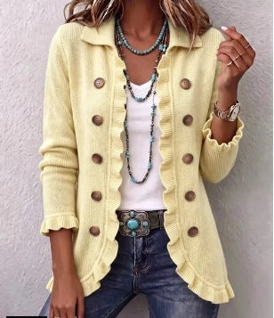 Ornella Cream Ribbed Ruffle Jacket