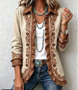 Ottavia Bohemian Vintage Floral Ruffle Jacket