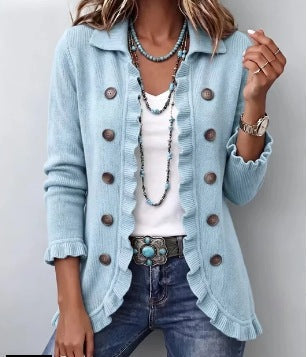 Pia Powder Blue Ribbed Ruffle Jacket