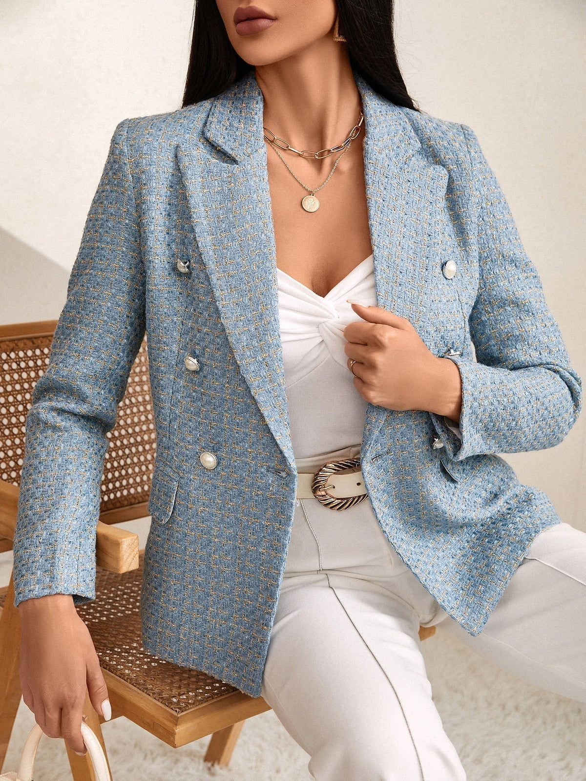 Zia Tweed Plaid Breasted Blazer