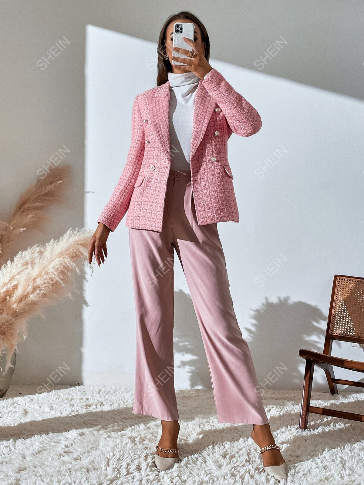 Zia Tweed Plaid Breasted Blazer